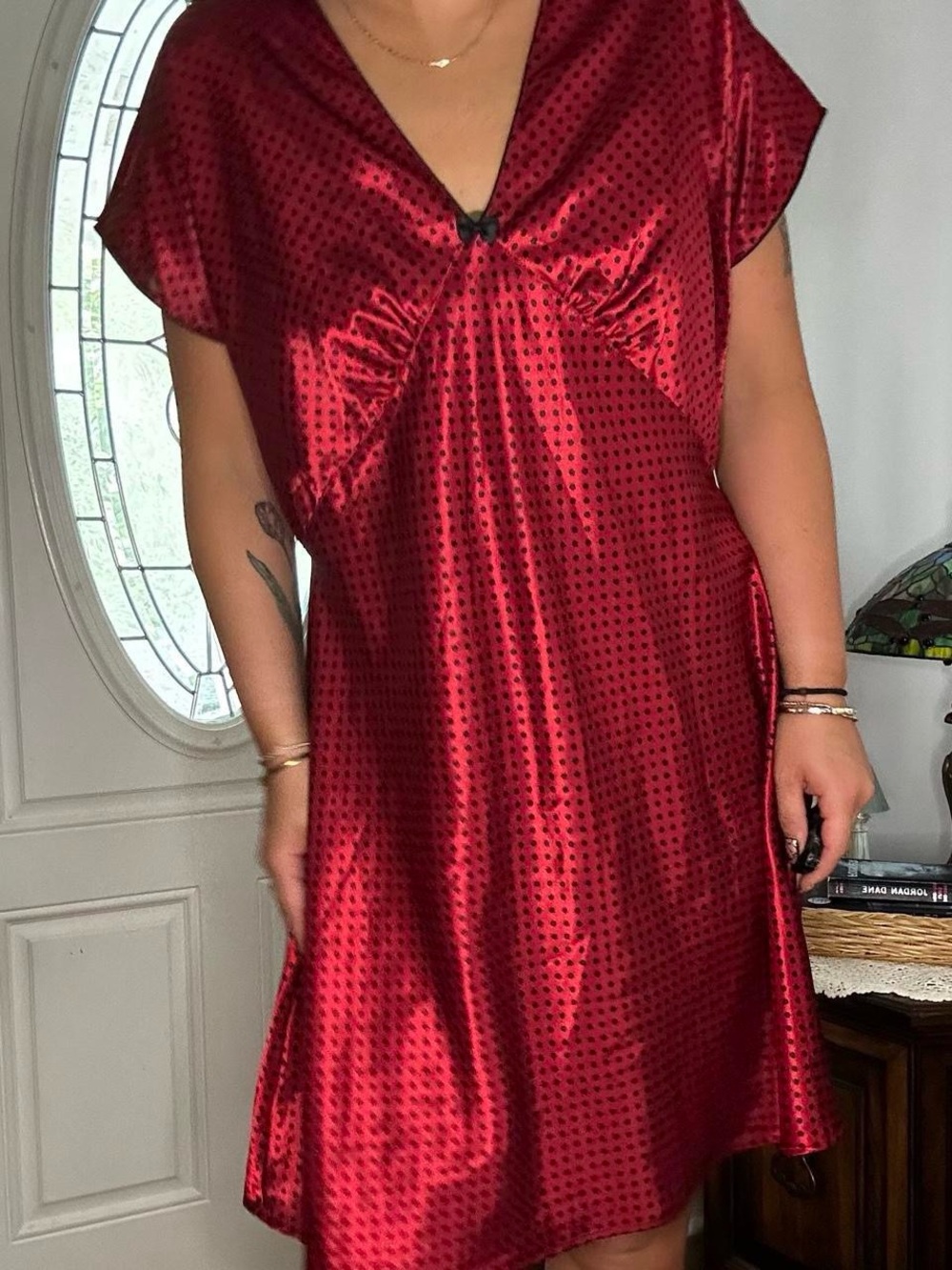 Adonna Burgundy Satin V-Neck Nightgown